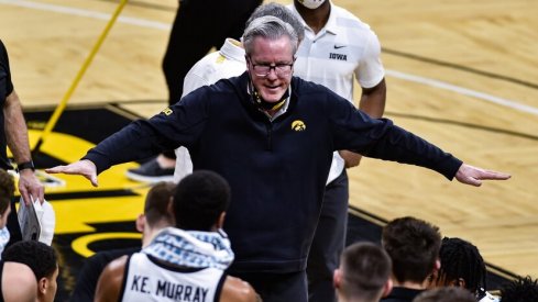 Iowa head coach Fran McCaffery, seen here personally demonstrating how to FLY, HAWKS, FLY.