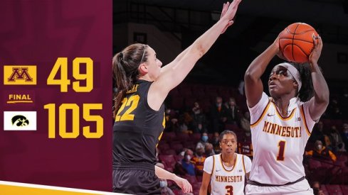 Caitlin Clark recorded her second consecutive 30-point triple-double in Iowa's 105-49 win over Minnesota