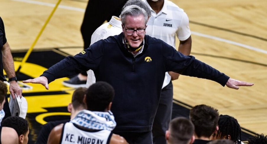 Iowa head coach Fran McCaffery, seen here personally demonstrating how to FLY, HAWKS, FLY.