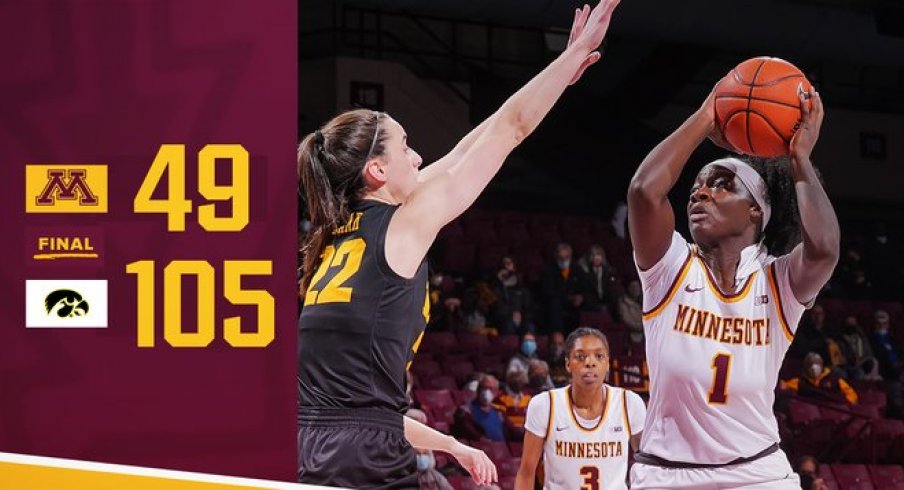 Caitlin Clark recorded her second consecutive 30-point triple-double in Iowa's 105-49 win over Minnesota